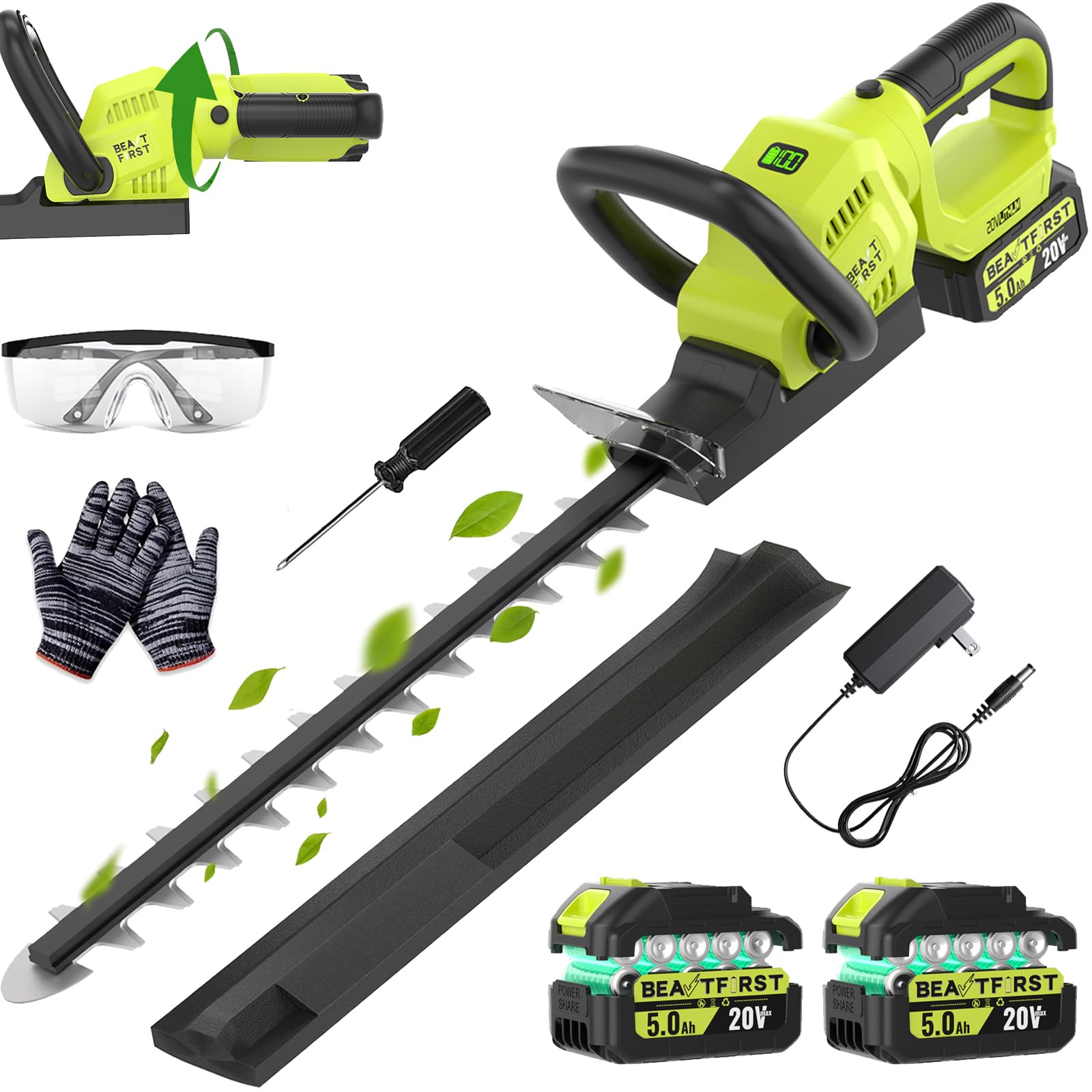 BEATUFIRST 20V Hedge Trimmer Cordless with 2x5.0Ah