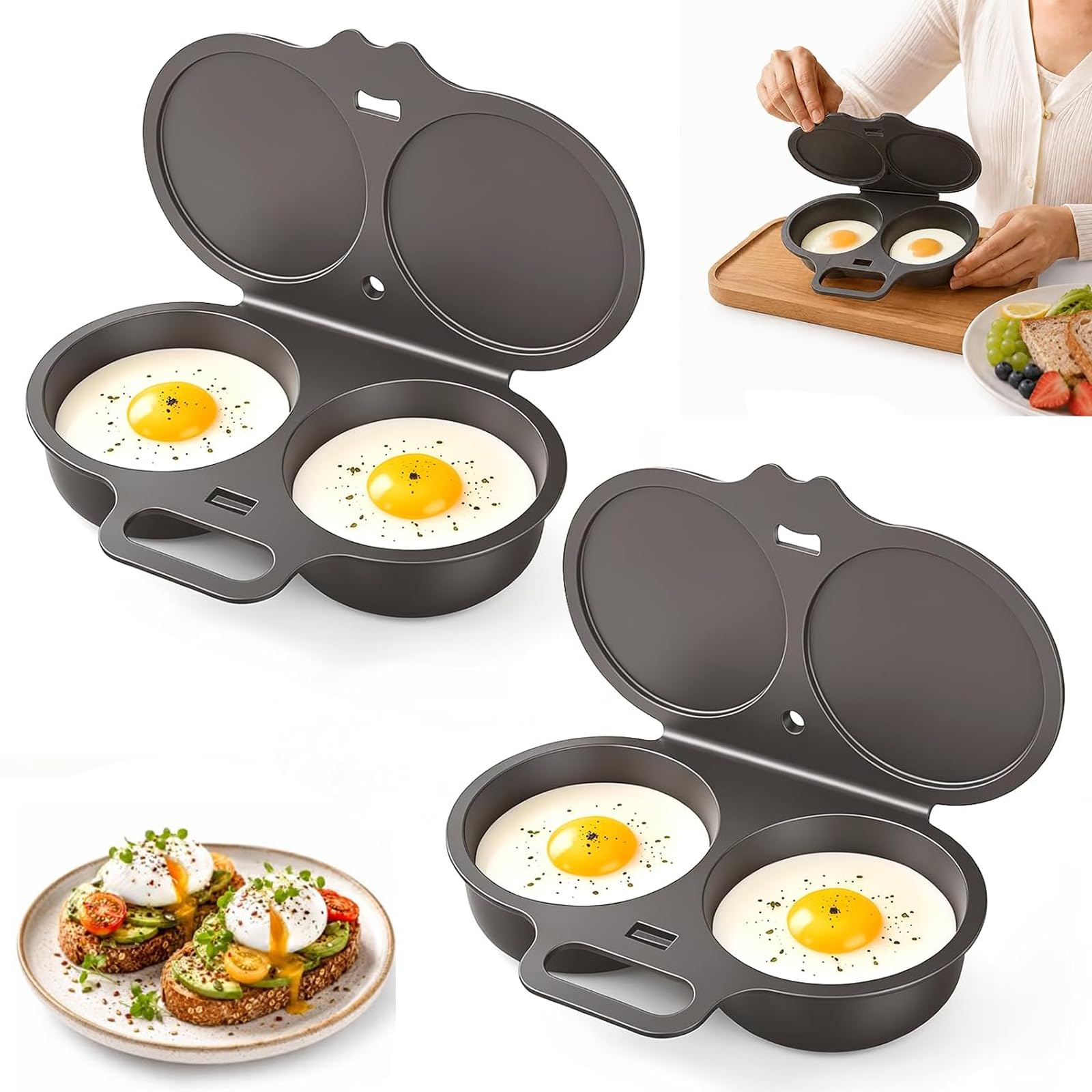 Microwave Egg Poacher, 2PCS Microwave Egg Cooker with Lid & Handle