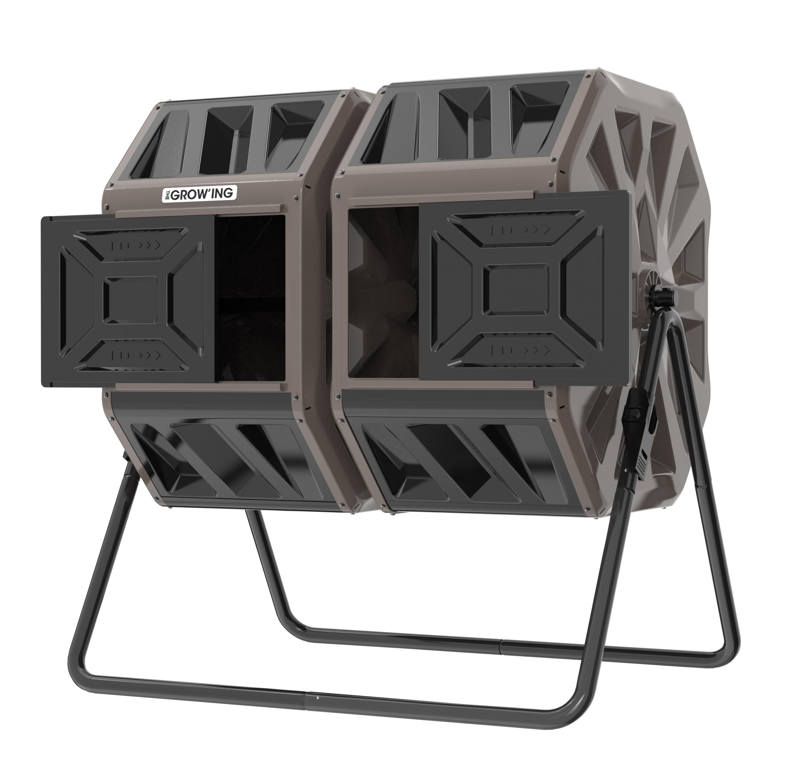 THE Growing 53 Gallon Large Outdoor Compost Bin Tumbler Barrel, Brown