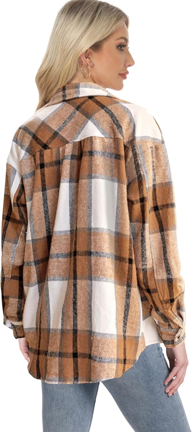 Lunira Button Down Shirts for Women Flannel Shirt Long Sleeve Plaid Shacket Fall Winter Blouse Casual Jacket with Side Pocket - Image 4