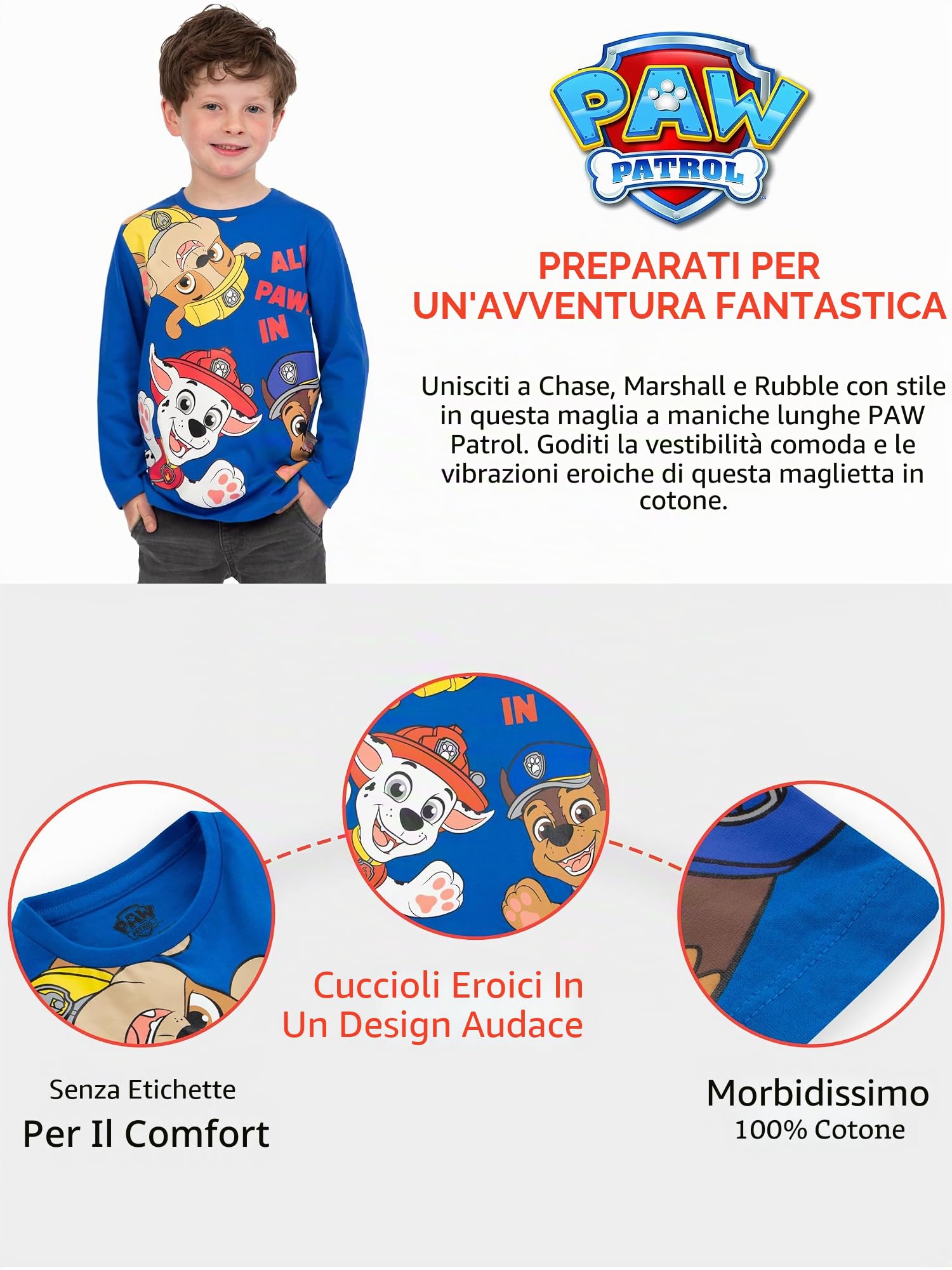 Paw Patrol Maglietta Marshall | Chase T Shirt Bambino | Maglietta Bambini Blu 4-5 Anni