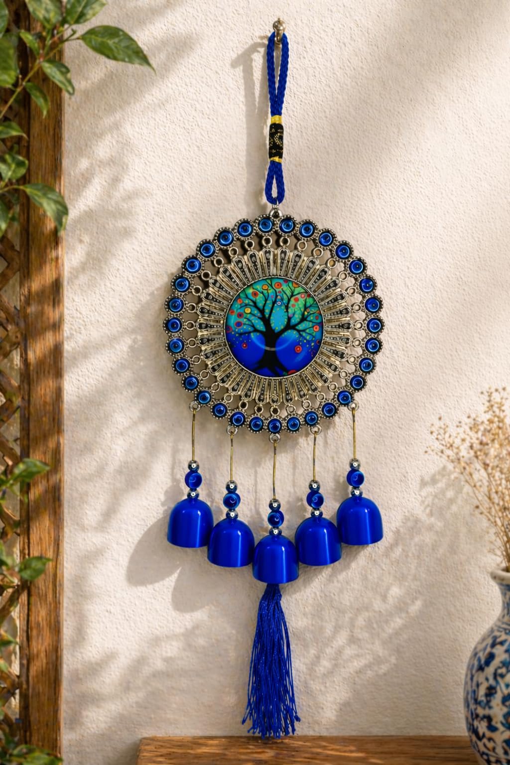 Evil Eye Wind Chime with Tree of Life, Blue, Metal Bells with Tassel, Wall Hanging, Positive Energy Decor – Turkish Nazar Protection with Blue Bells for Home Entrance, Balcony, Living Room Gift-image-47