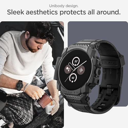 Spigen Rugged Armor Pro Case with Strap Band Compatible with Google Pixel Watch 3 45mm (2024) - Matte Black - 3
