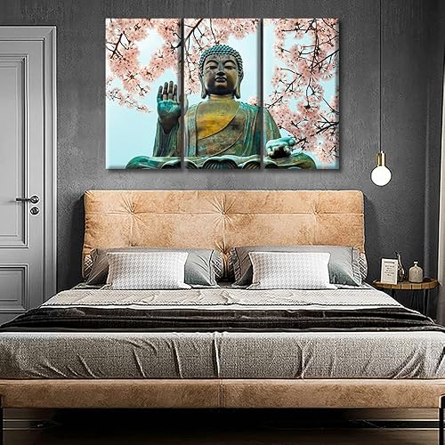 Vista 266 de TUMOVO Wall Art for Living Room Buddha Sculpture Flower Paintings Canvas Wall Art 3 Panel Wall Art Canvas Artwork Wall Decor Large Wall Decor Canvas