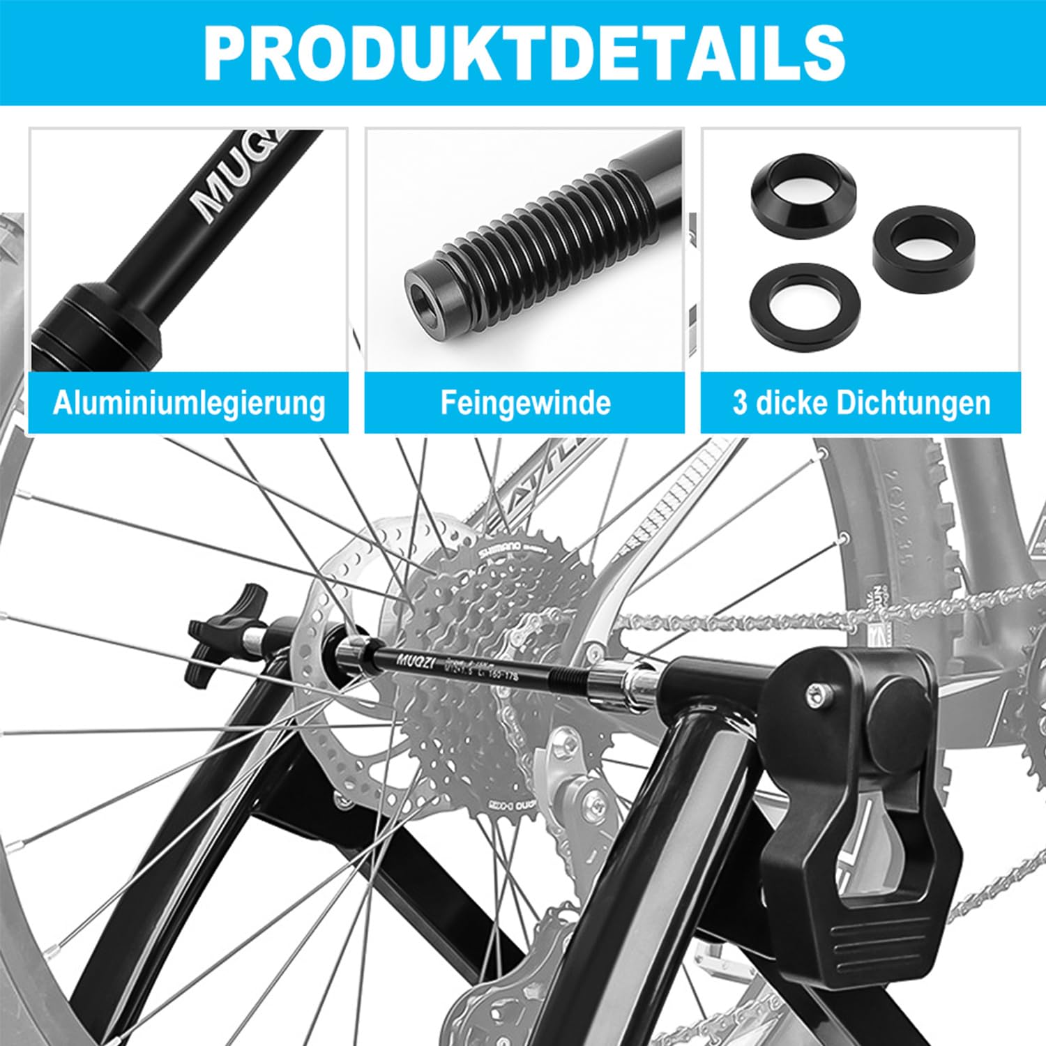 Allenatore a rulli per bicicletta, con passo filettato M12 x 1,0, 166 – 178 mm, compatibile con ruote, per interni, per bici da corsa e mountain bike