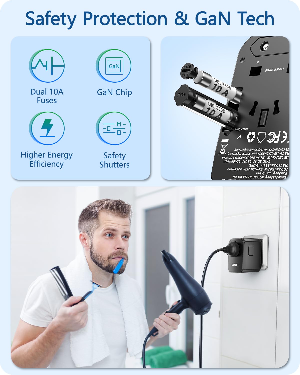 LENCENT 70W Reiseadapter Weltweit, Universal Reisestecker Weltreise Adapter