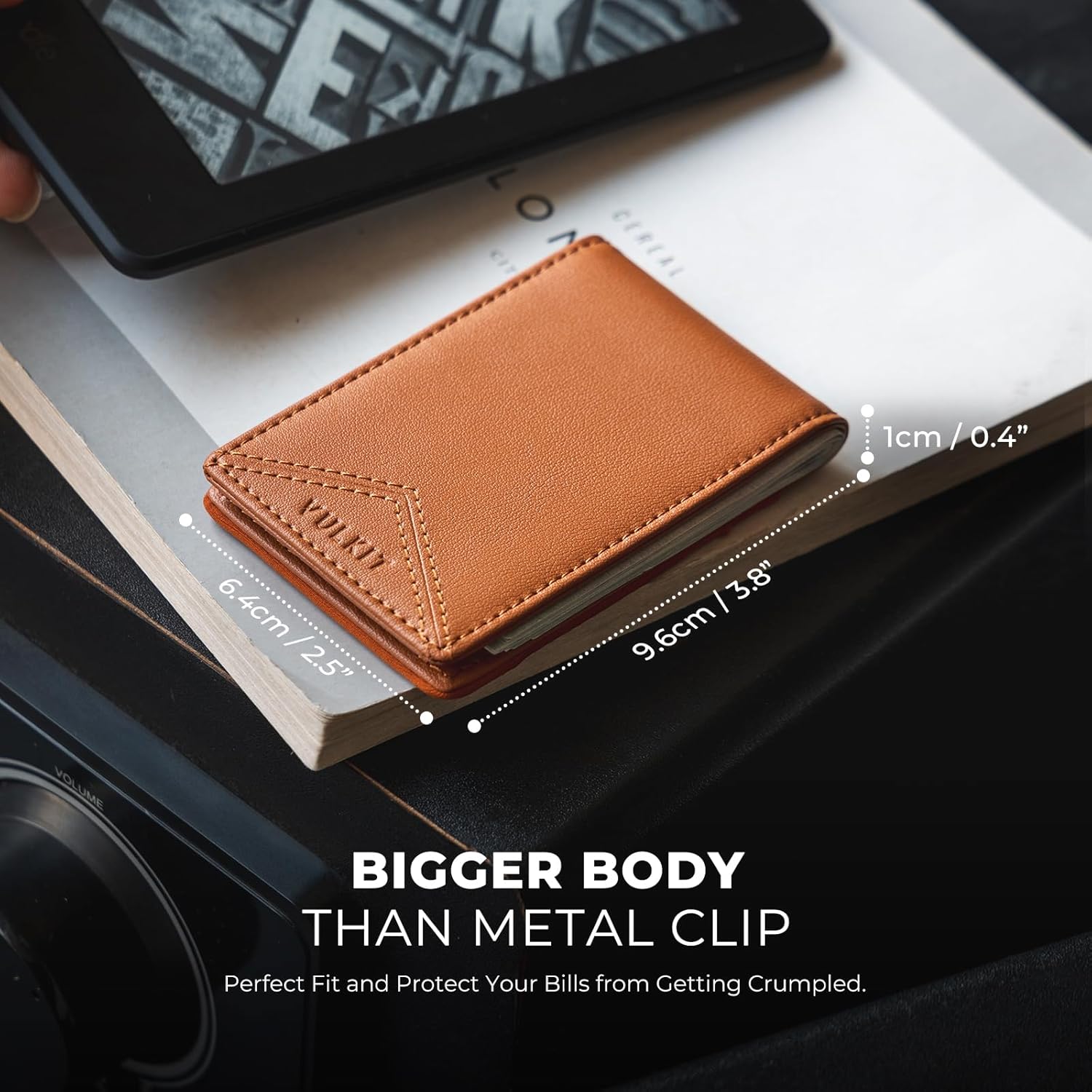 VULKIT Slim Money Clip Wallets - Thin FRID Credit Card Holder Minimalist Front Pocket Wallet for Men, Leather with Magnetic Money Clip, Holds Cash & Cards - Image 3