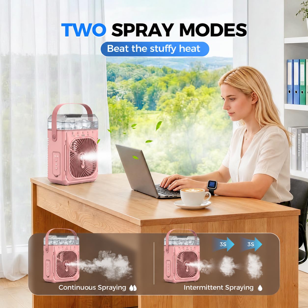 Ausic Ventilador de escritorio para oficina y dormitorio (rosa)