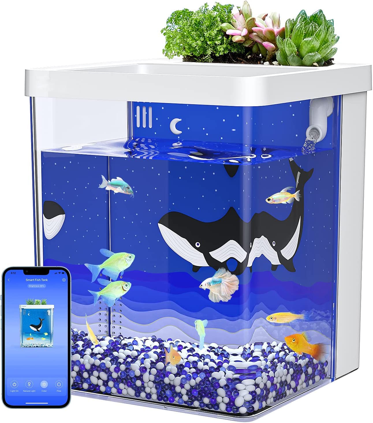 Buy Hcosmy Smart Aquarium Kit Mini Fish Tank SetDesktop Goldfish Tank with LED Light Self