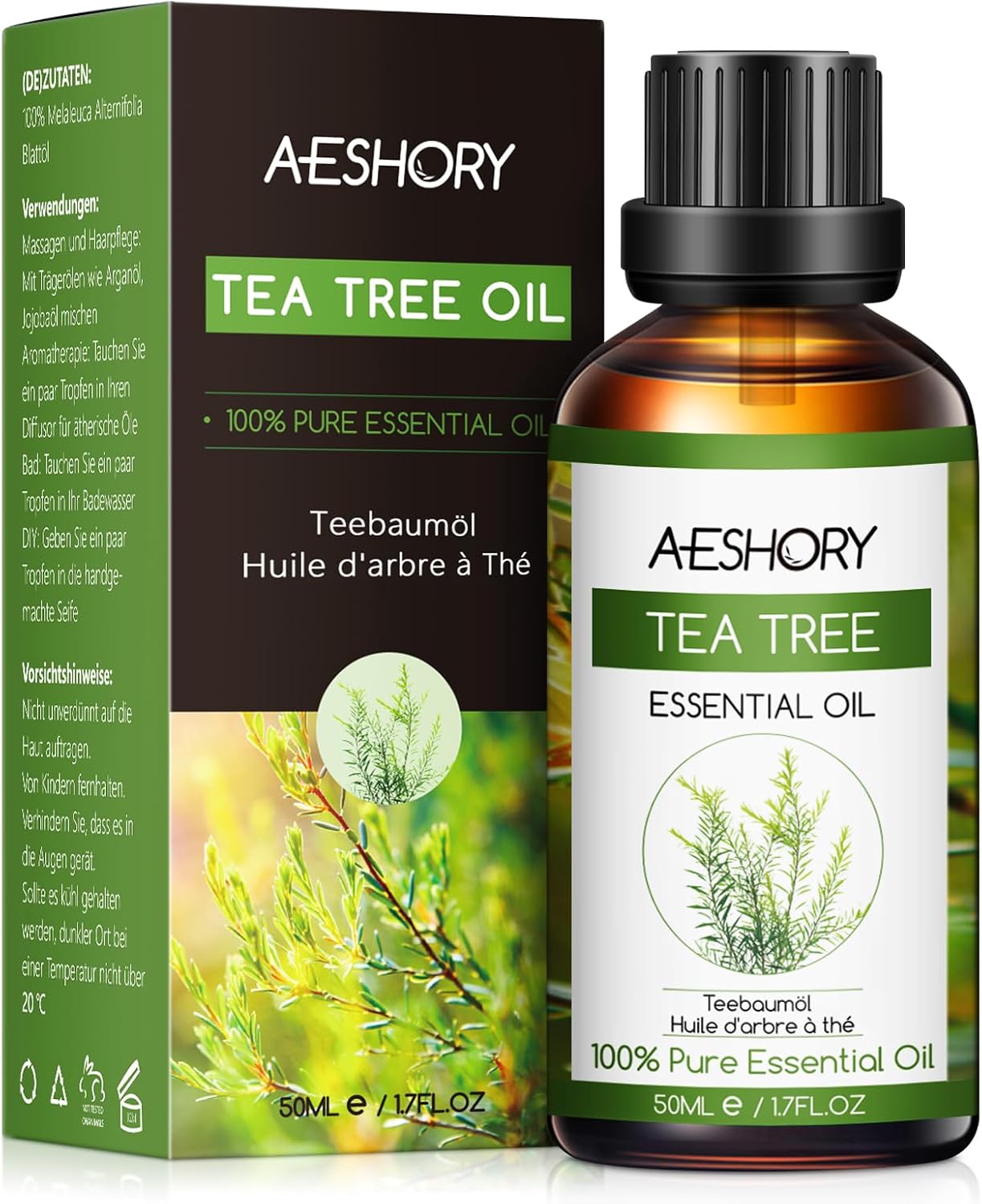 AESHORY Tea Tree Essential Oil 50ml, Tea Tree Oil for Diffuser, Quality Aromatherapy Fragrance Oils for Massage, Bath, Care, Relaxing, Soothing
