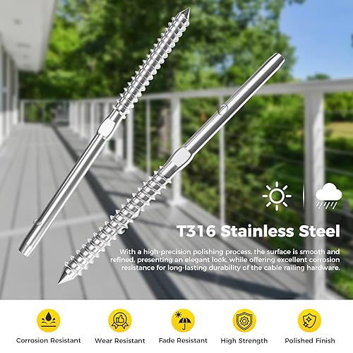 Miniatura 3 de WAYSKA Paquete de 80 tornillos de acero inoxidable T316 para diestros y zurdos para postes de madera de 18 pulgadas, kit de barandillas de cable de