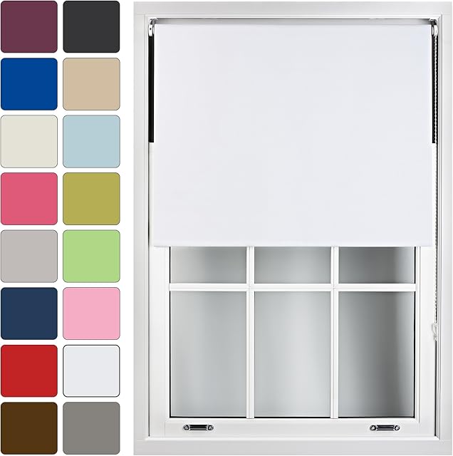 Furnished Blackout Roller Blinds for Windows Custom Made to Measure - Black Out Thermal Fabric Durable Fittings Easy Fit - Roller Blind, White, Up To 180cm