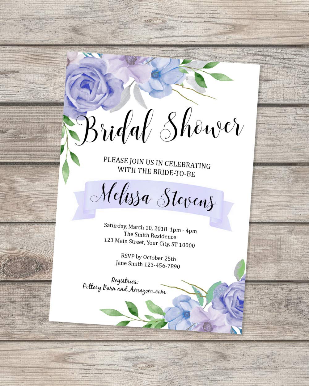 Lavender Flower Bridal Shower Invitation, Purple Flowers Invitation, Floral Print