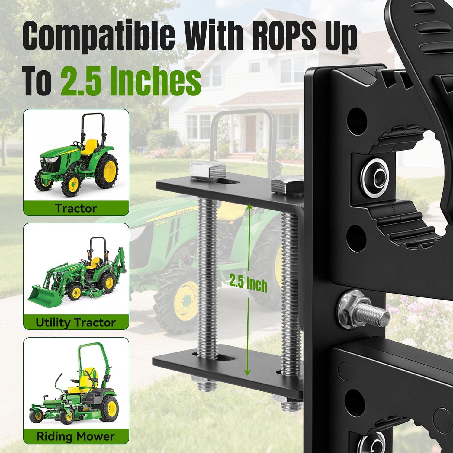 JERBOR Tractor Tool Holder for ROPS, Quick Release UTV Tool Rack Fit for Weed Eater & Shovel, Adjustable Clamp Fits 2.5" & Under Tubes, Compatible with Tractors, Zero Turn Mowers, Snowplows, 2 Pack