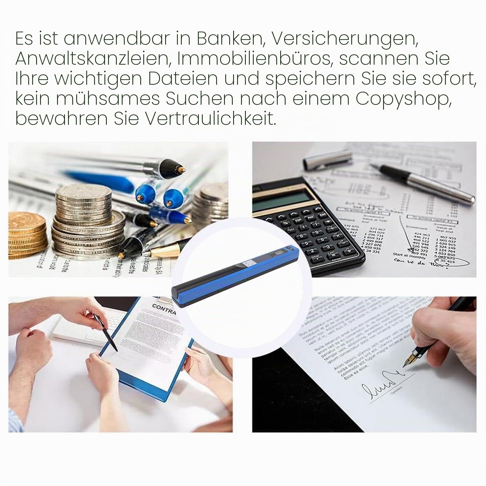 Elprico Tragbarer Scanner, Handheld-A4-Dokumentenscanner mit 900 DPI Auflösung, JPEG- und PDF-Modi, für Büro, Bank und Geschäftsbereich.