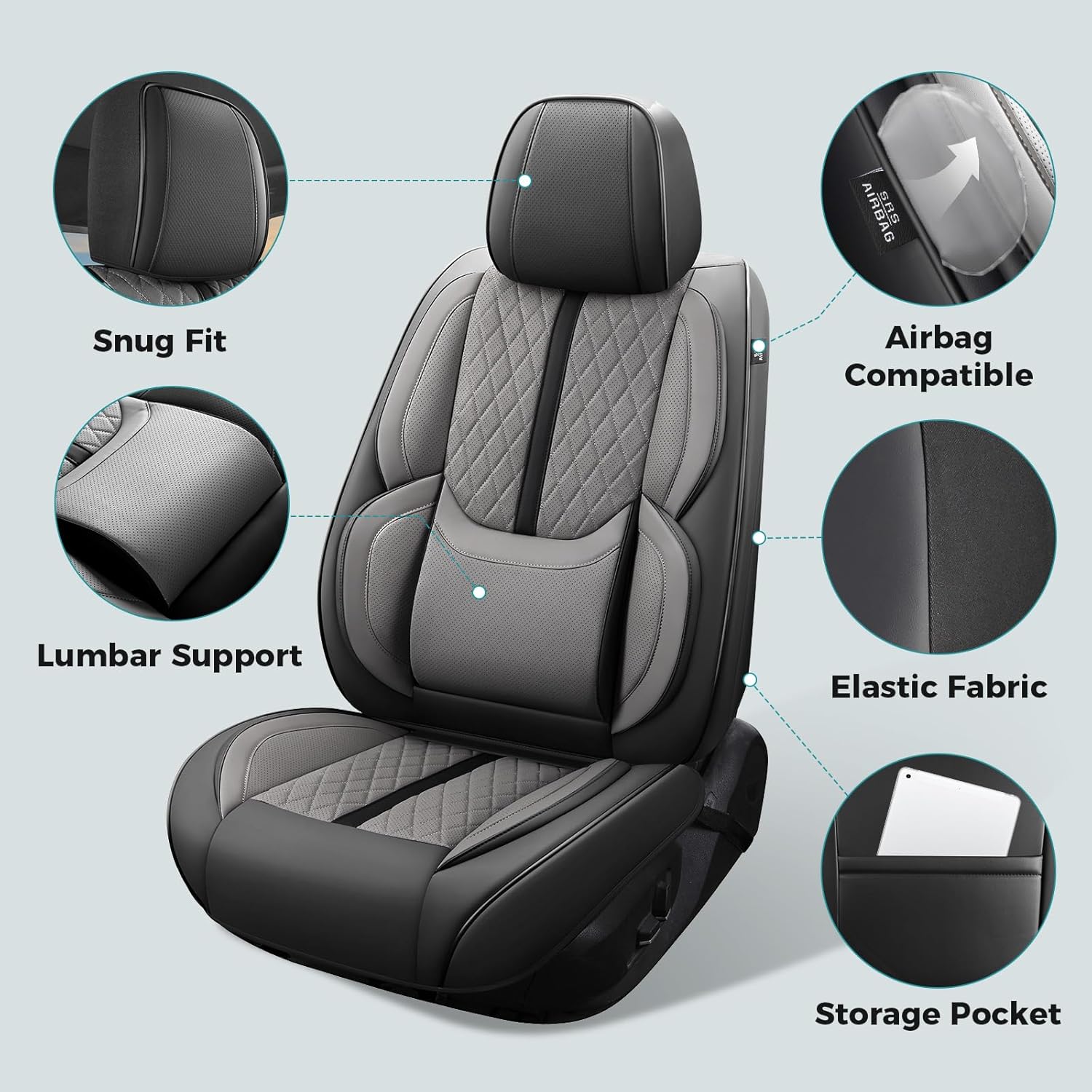 Car Seat Covers for Dodge Ram 1500/2500/3500 Crew Regular Quad Cab 2011-2026, 4-Layer Waterproof Leather, Truck/Pickup Seat Covers Full Set, Ram Accessories, BlackGray