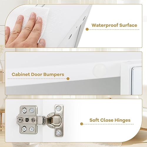 Vista 26 de Tangkula gabinete tipo botiquín con 3 puertas para pared de baño, 36 pulgadas de ancho