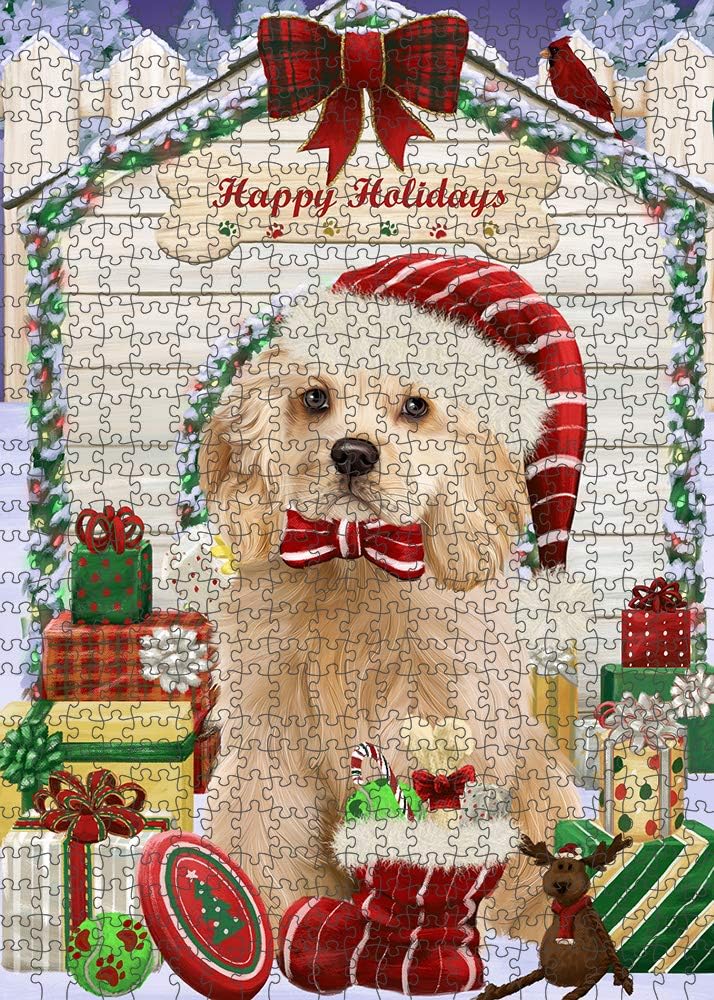 Christmas House with Presents Cocker Spaniel Dog Jigsaw Puzzle for Adults - Animal Printed Interlocking Puzzle Game Artwork - Gift for Dog Lover's -1000 Pcs 29.5"x19.7", PZLE52843