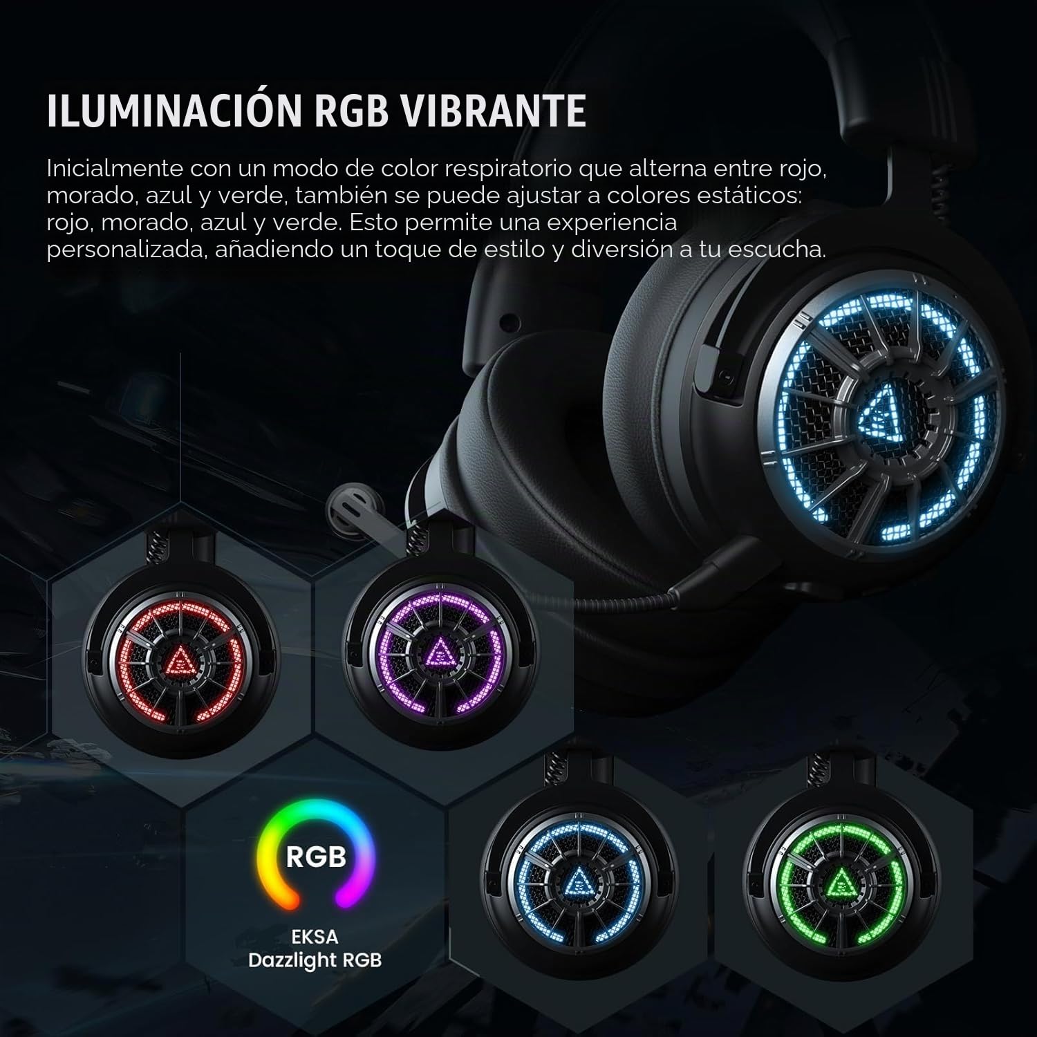 EKSA E5000BT Cascos Gaming inalambricos, Auriculares Bluetooth 5.4 con Baja Latencia para Juegos, Actuador de Doble cámara, 2,4GHz Conexión Tri-Modal, Iluminación RGB,100 Horas de Reproducción