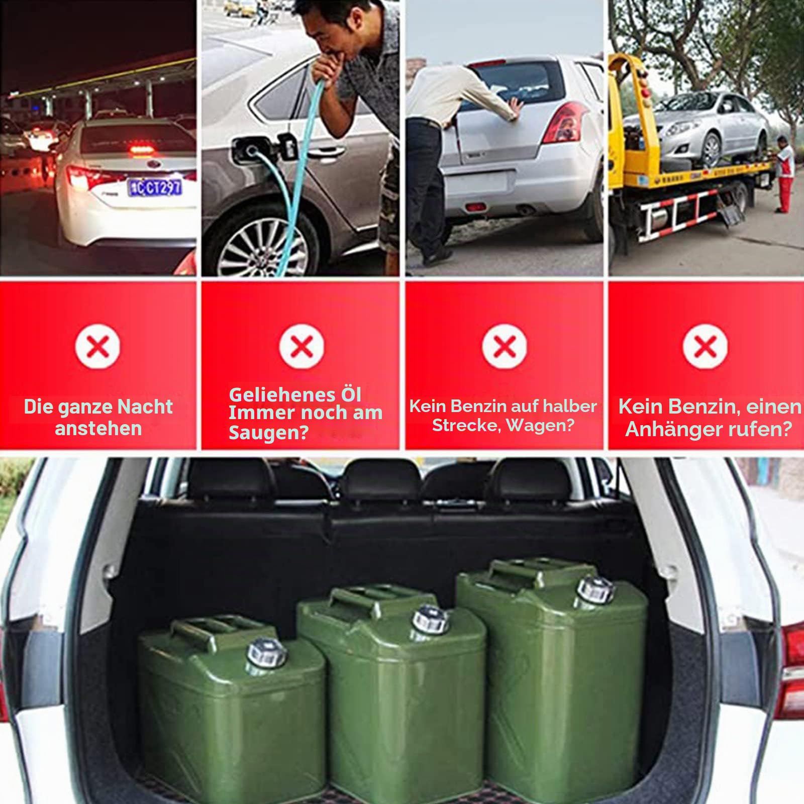 10l, 20l, 25l, 30l, 35l,40l, 50l, 60l Benzinkanister Metall Verdicktem, Tragbarer Kraftstoff Kanister, Transport/lagerung/Reisen/Camping/benzindiesel,10L