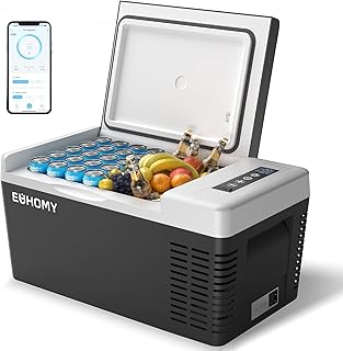 EUHOMY Kompressor Kühlbox 18L, Auto-Kühlschrank -20℃~20℃, Tragbarer Kühlschrank 12/24V DC 100-240V AC, Tragbarer Gefrierschrank mit WiFi-APP-Steuerung für Camping, Reisen, Boot