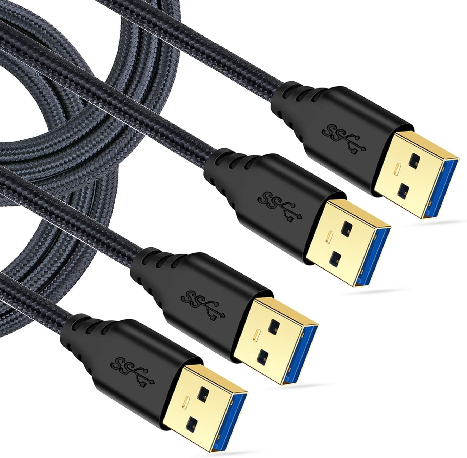 - USB 3.0 Cable Male to Male, 2-Pack Braided 6ft USB to USB Cable Type A Male Double End USB Cord Compatible Hard Drive Enclosures, DVD Player, Laptop Cooler - Black …