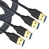 Besgoods USB 3.0 Cable Male to Male, 2-Pack Braided 6ft USB to USB Cable Type A Male Double End USB Cord Compatible Hard Drive Enclosures, DVD Player, Laptop Cooler - Black …