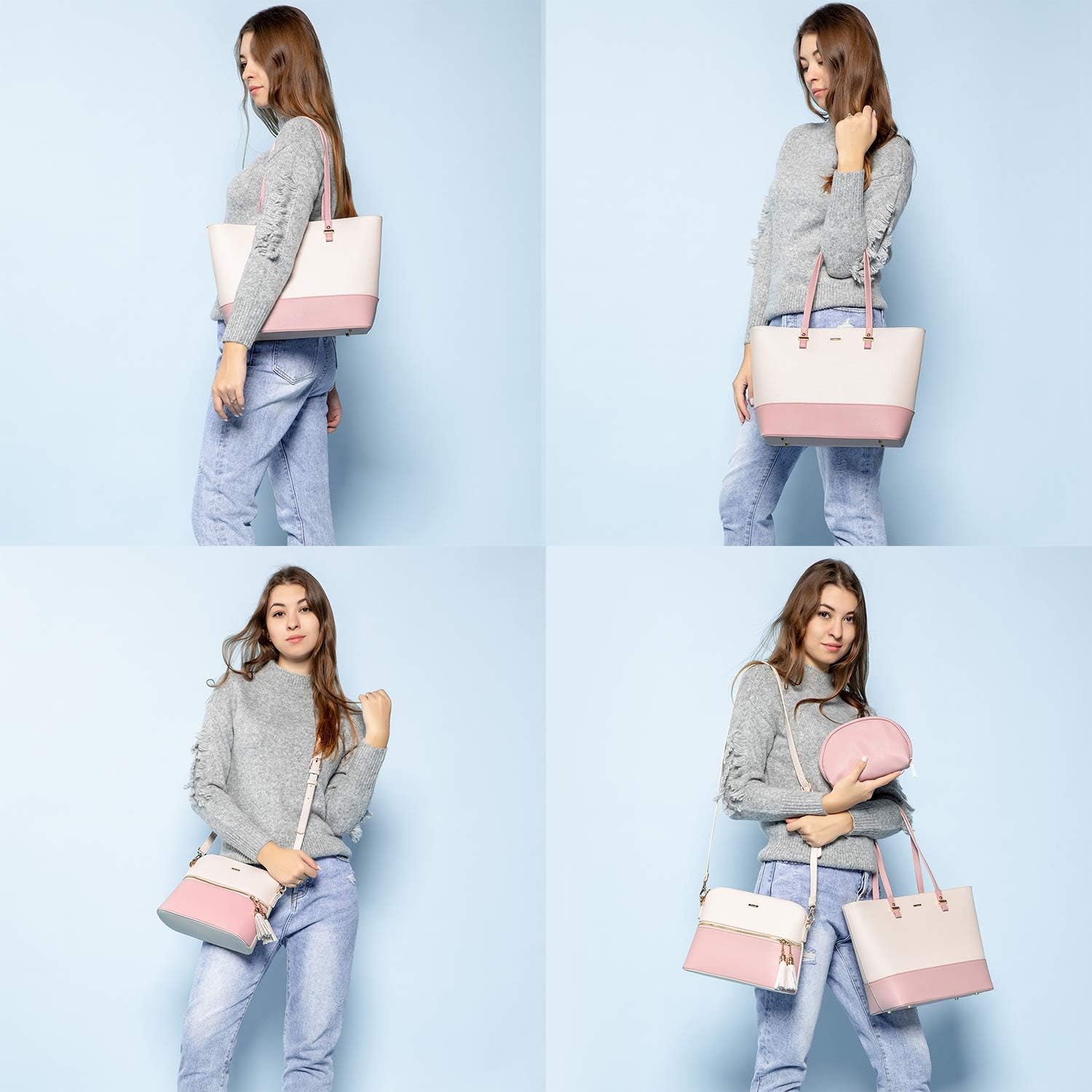 [LOVEVOOK] バッグ レディース トートバッグ ショルダーバッグ ハンドバッグ 通勤 鞄女性用 3点セット 切り替え色 底鋲 a4 ビジネス 入学式 誕生日プレゼント クリスマス