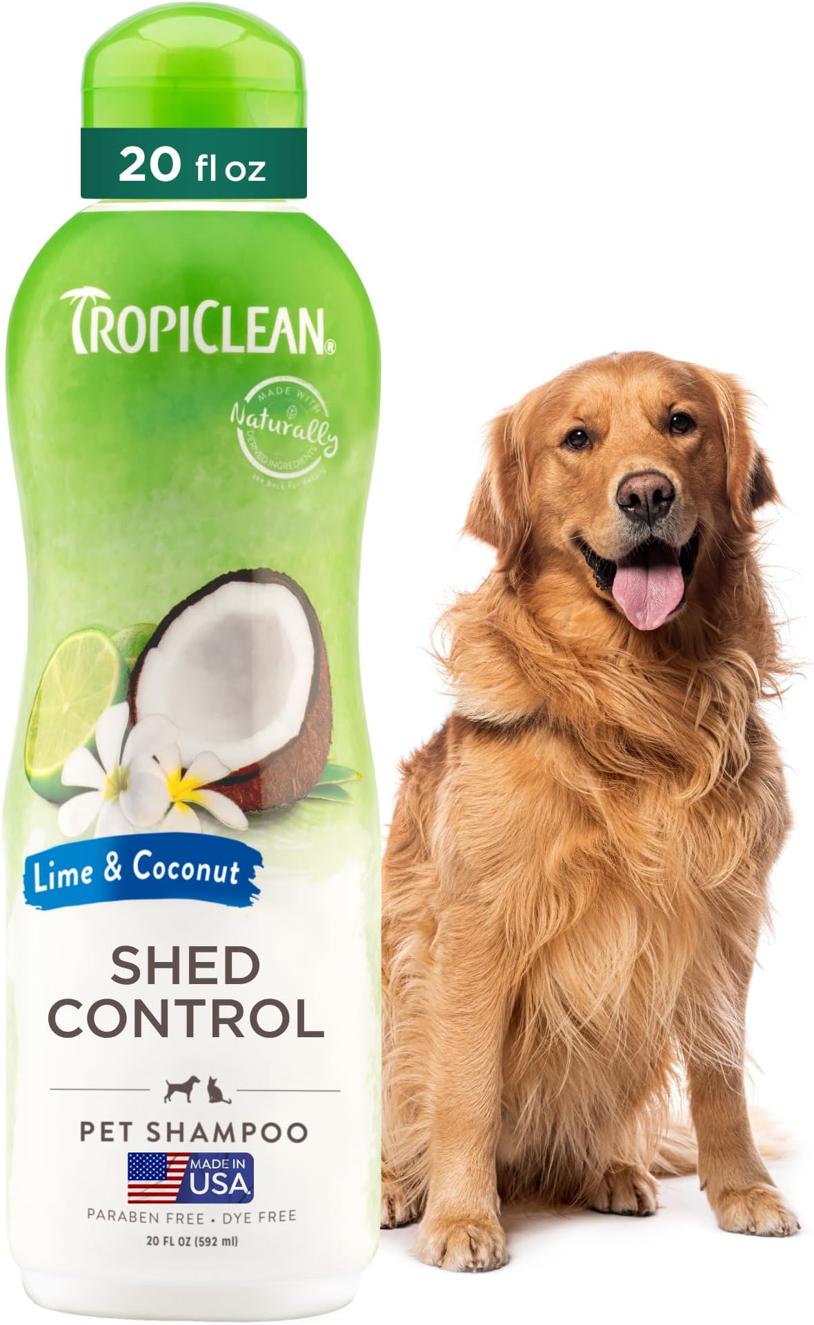 Deshedding Dog Shampoo and Conditioner Set, Grooming Bundle for Shedding Control, Puppy Safe, Lime & Coconut Scent, Made in USA, 20 oz.