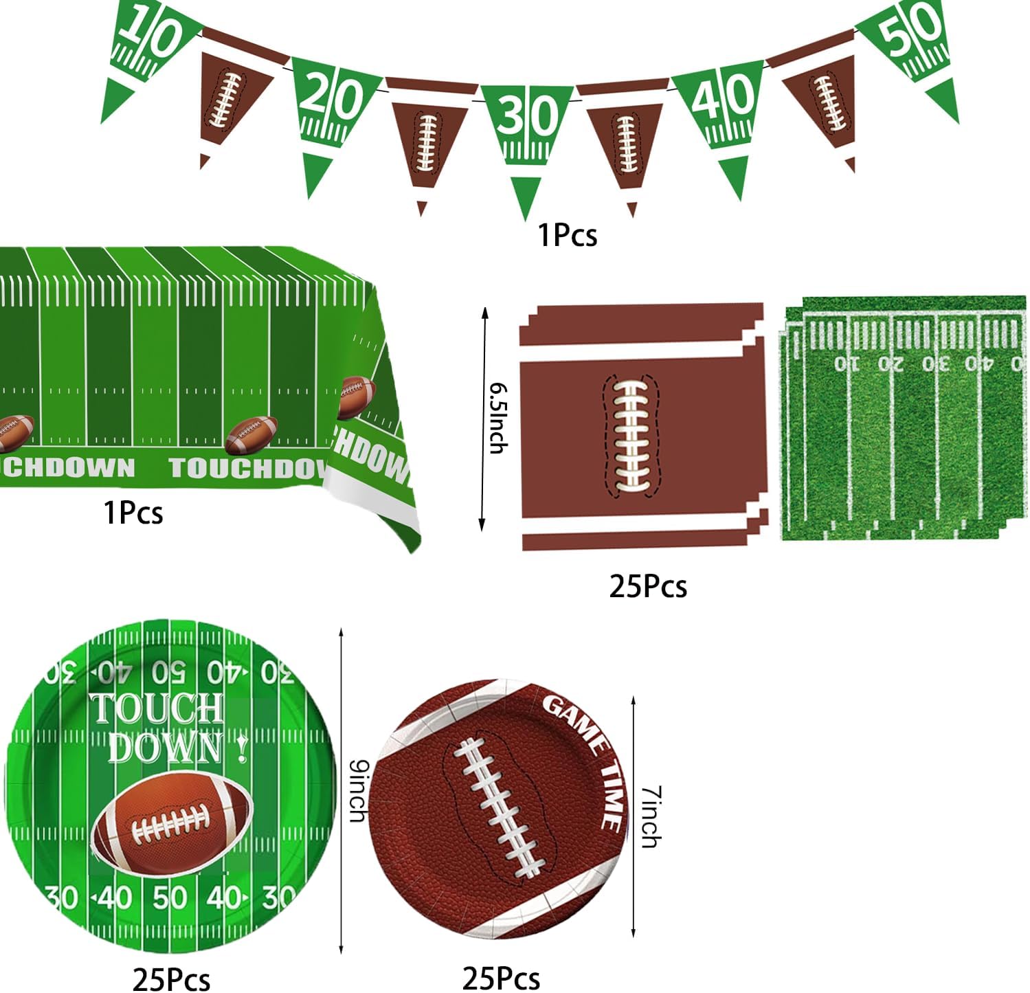 Football Party Decorations, Football Party Supplies Set with Plates, Napkins, Banner and Tablecloth, Football Birthday Party Favors Decor Kit Serve 25