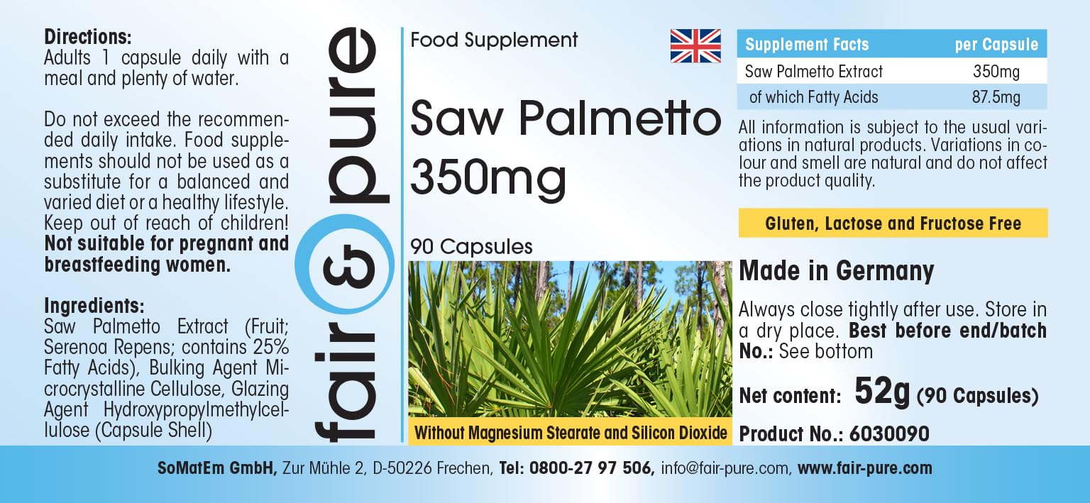 Fair & Pure® - Saw Palmetto in capsule - Estratto di Serenoa repens 350mg con Beta-sitosterolo - 90 Capsule