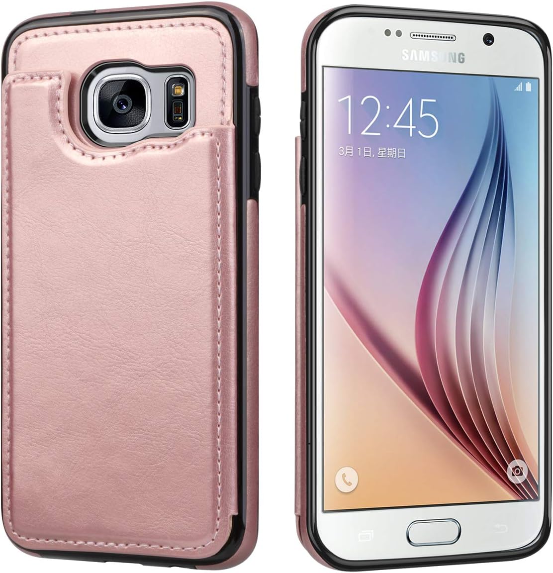 HianDier Wallet Case for Galaxy S7, Slim Protective Case with Credit Card Slot Holder Flip Folio Soft PU Leather Magnetic Closure Cover Case Compatible with Samsung Galaxy S7, Rose Gold