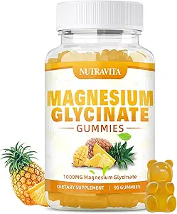 Magnesium Glycinate Gummies 1000mg with Magnesium L-Threonate,Chelated Magnesium Potassium Complex Supplement with VitD, B6, CoQ10, Calcium,Supports for Memory, Calm, Mood - 90 Mango pineapple Gummies