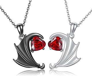 DAYLINLOVE Goth Couple Necklace Set 925 Sterling Silver Bat Wings Matching Couple Pendant Necklace Anniversary Valentine\'s Day Gothic Couples Jewellery Gifts for Women Girls Men Husband Wife Him Her