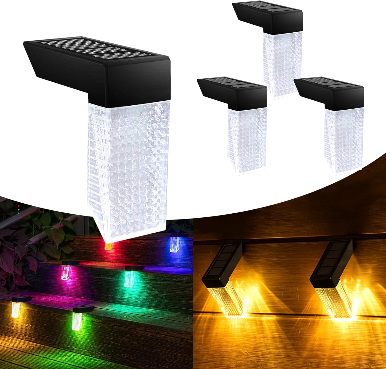 TOTHDATE Staircase Photo voltaic Lights Heat White + Color Altering Photo voltaic Wall Lights Fence Patio Lights Gutter Lights IP65 Waterproof for Backyard Patio Outside Stairs Balcony Patio Ornament Pack of 4