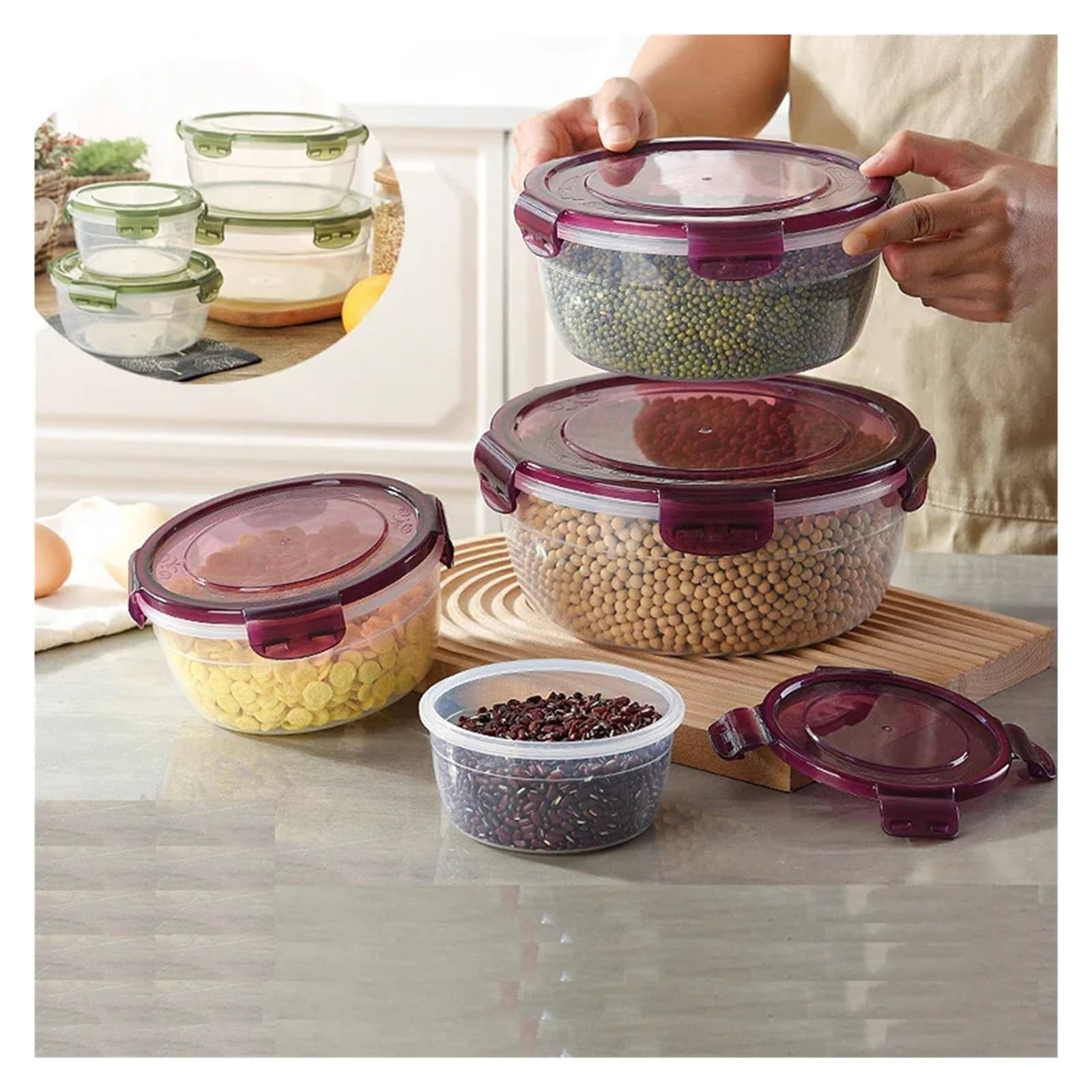Generisch Kühlschrank-Organizer, Lebensmittel-Aufbewahrungsbehälter, frisches Obst, Kühlschrank-Box, Snack, versiegeltes Glas, Lunchbox, Küchen-Organizer(2200ml green)