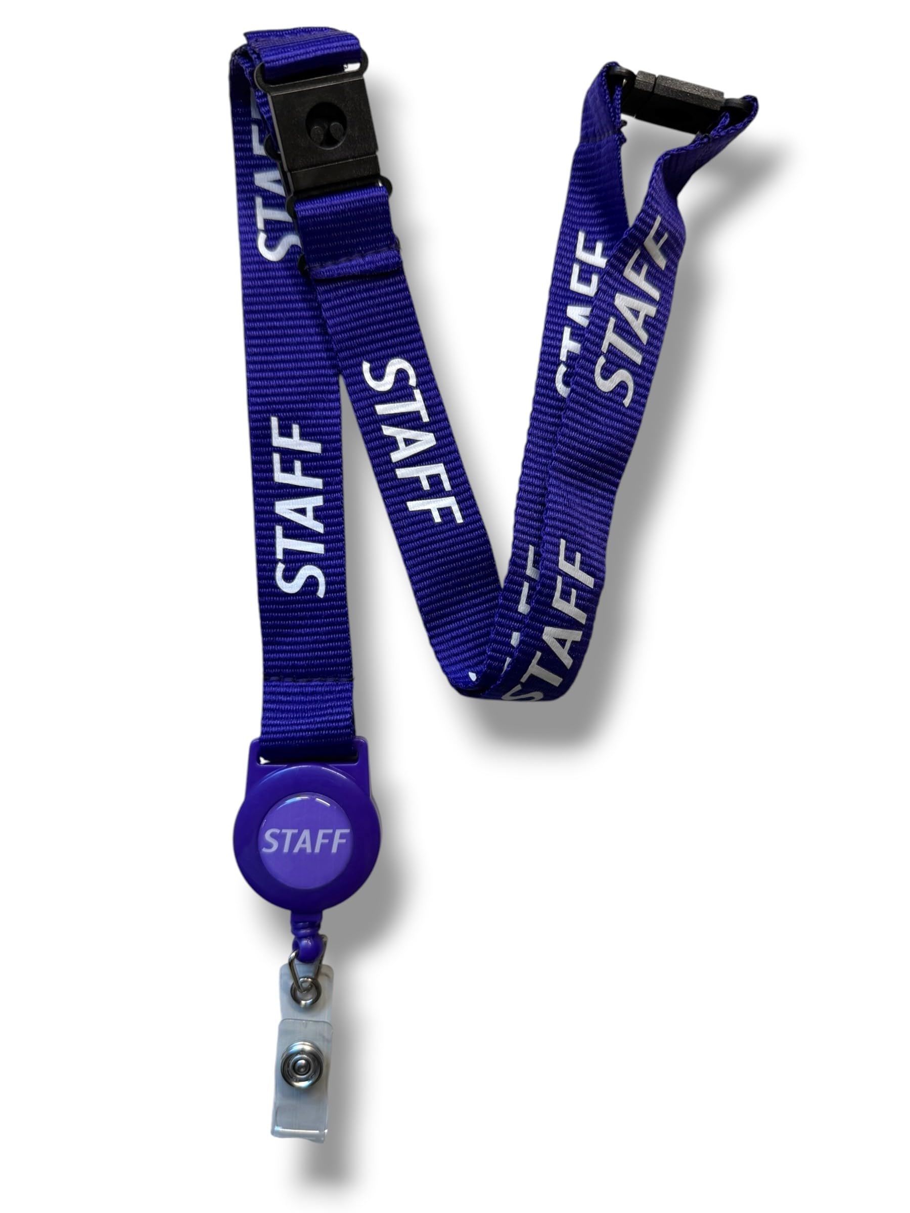 Staff Neck Lanyard, 20mm, with Triple Safety Breakaway and Integrated Retractable Badge Reel (10, Purple)