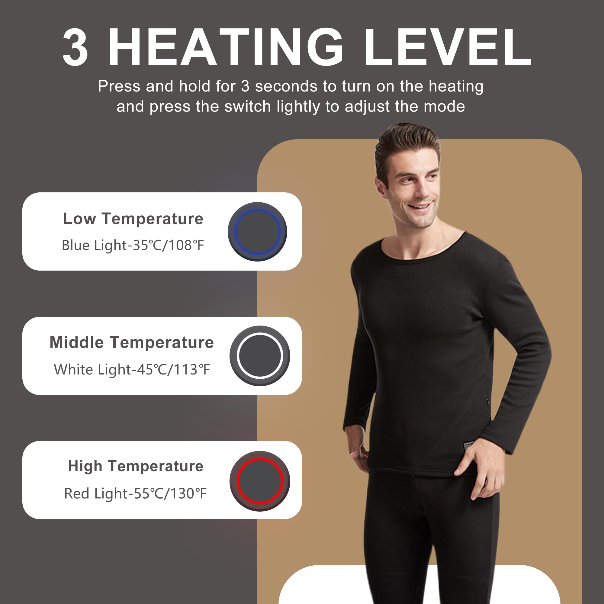 Camisetas Térmicas para Hombres con Calefacción, Capa Base Eléctrica con 3 Niveles De Calor para Caza, Esquí Y Trabajo