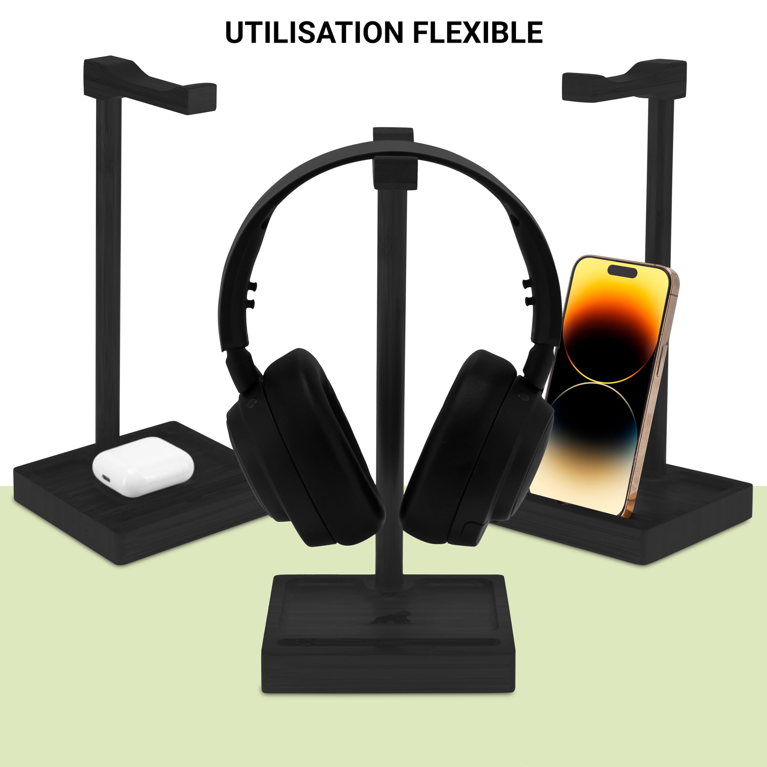 Support Casque Bambou MY FAT GORILLA - Porte Casque Bureau Gamer Avec Plateau Pour Téléphone