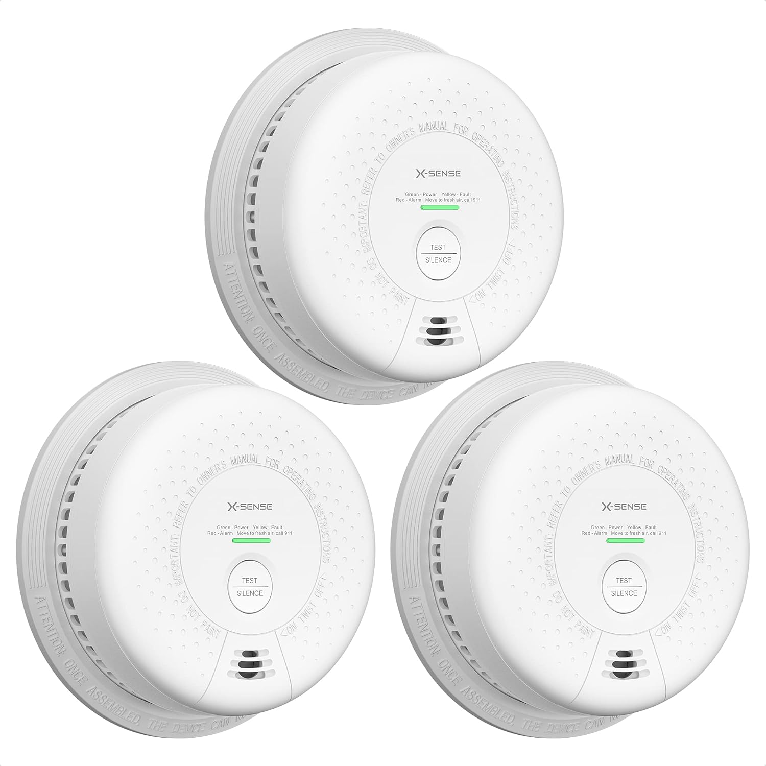 X-Sense SC03 10-Year Battery (Not Hardwired) Combination Smoke and Carbon Monoxide Detector Alarm, Dual Sensor Smoke CO Alarm Complies with UL 217 & UL 2034 Standards, Pack of 3