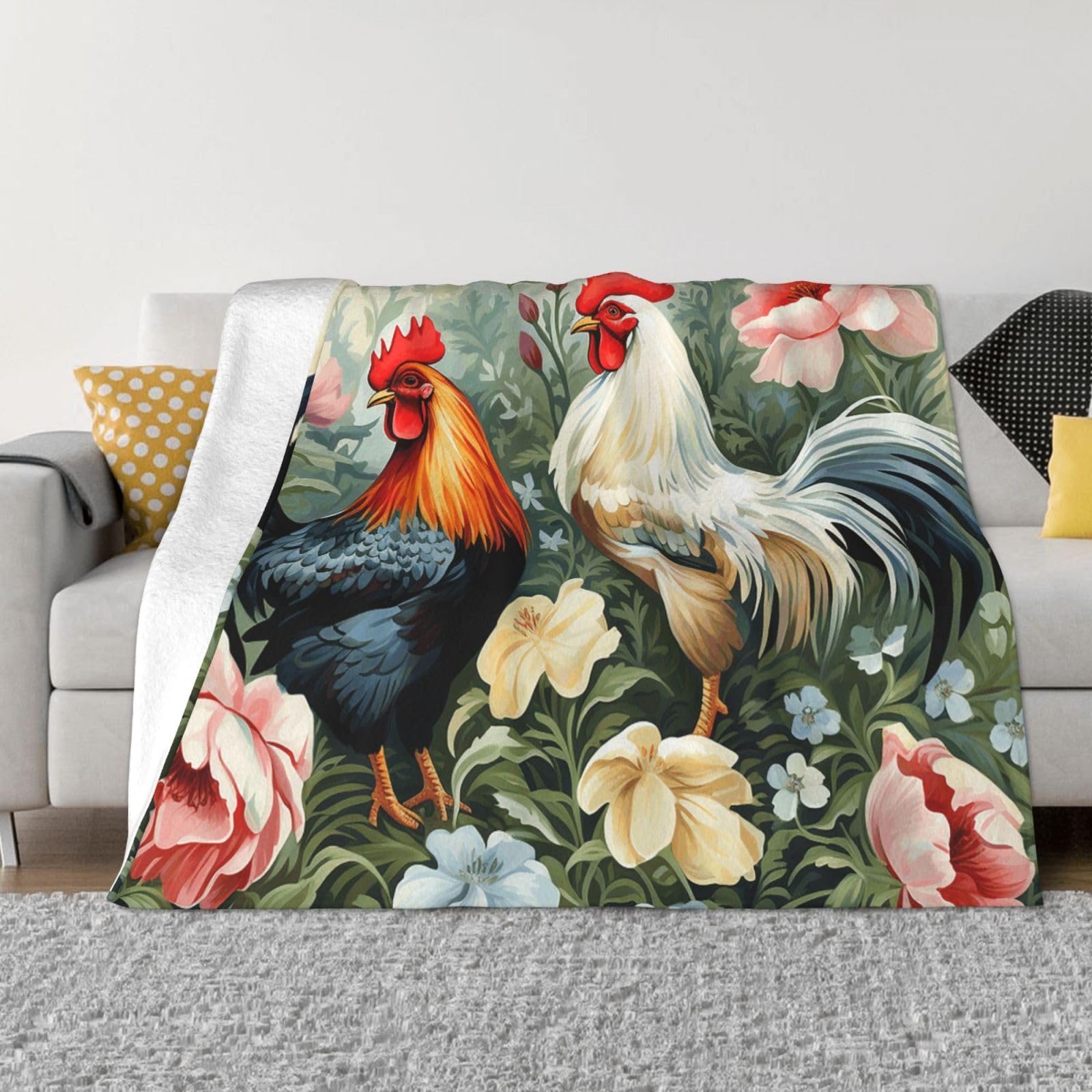 Fodpand Black Rooster Flannel Blanket 40"X30" - Ultra-Soft Lightweight Throw Blanket For Bed, Sofa, And Couch - Luxury Air Conditioning Blankets - Cozy Warm Blankets For All Seasons