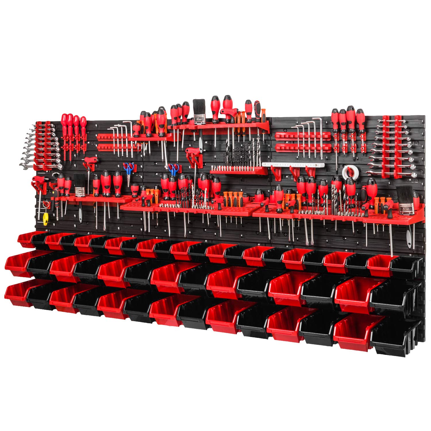 Pafen Black/Red Storage System, 780 X 1728 Mm, Stacking Boxes, Wall Shelf, 20 Holders, Storage Boxes, 50 Boxes, 6 Compartments