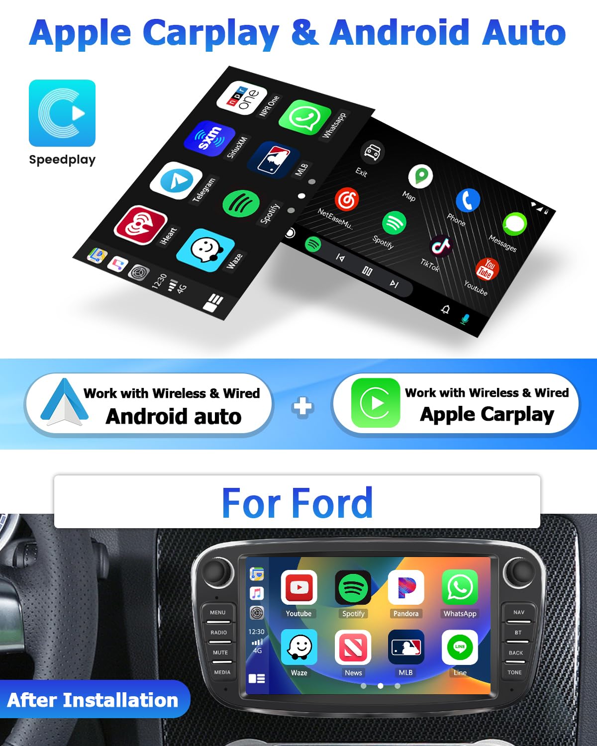 2G+64G CAEMCHO Android 13 Autoradio per Ford Kuga/Escape 2013-2018 con Navi Carplay Android Auto,Stereo Doppio Din con Schermo da 9 Pollici, Bluetooth HIFI RDS FM WiFi+Telecamera Posteriore