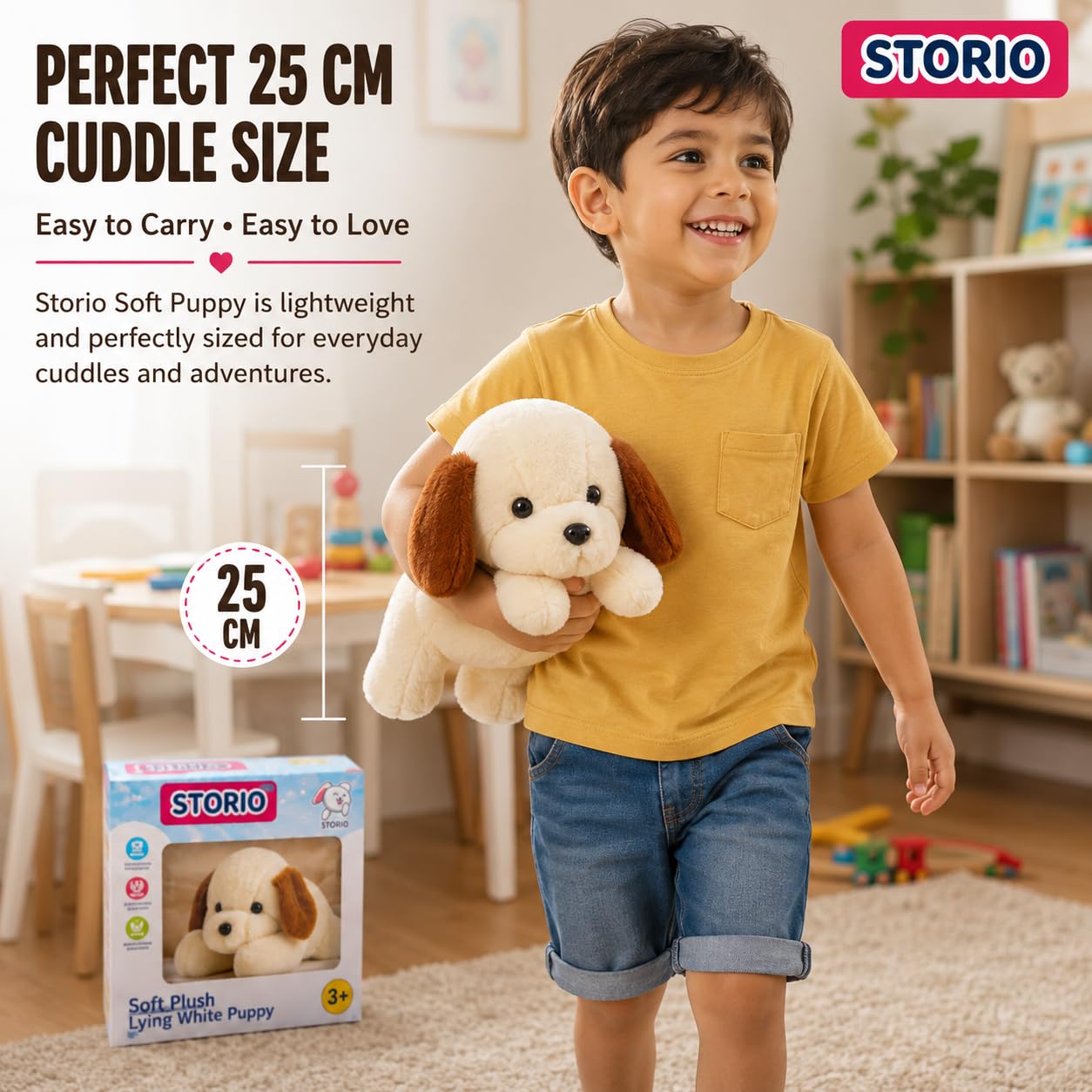 Storio Soft Plush Lying White Puppy Stuffed Animal | Kids Animal Home Decor for Boys & Girls Soft Dog Plush Toy - 25cm — Amazon image 5