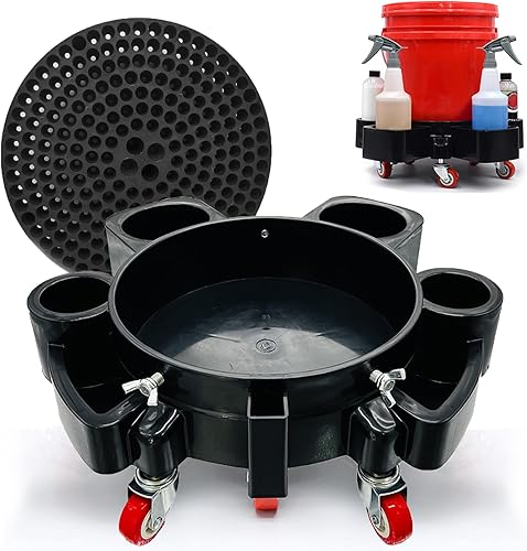 Cubo Dolly con trampa de grano, rodillo de cubo de lavado de autos de 5 galones con 5 ruedas giratorias rodantes, cubo rodante resistente,