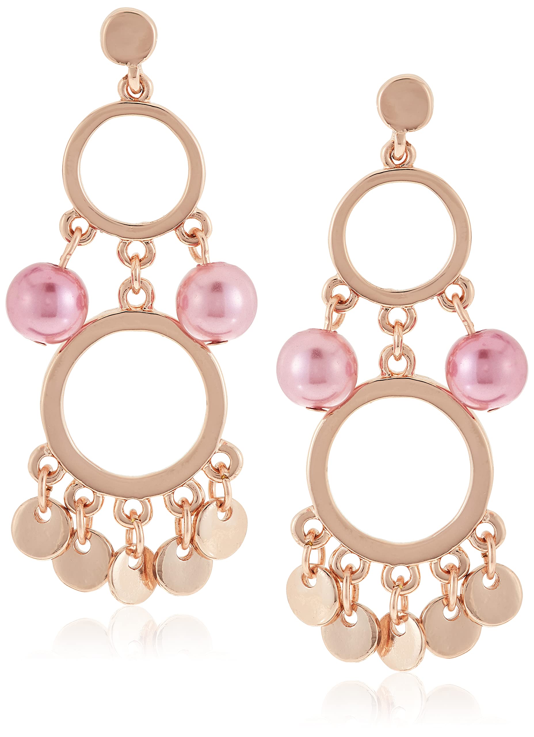 Estele 24 Kt Rose Gold Plated Double circle pearl disc Dangle Earrings For Women (B08CPSJB7J) Amazon Price History, Amazon Price Tracker