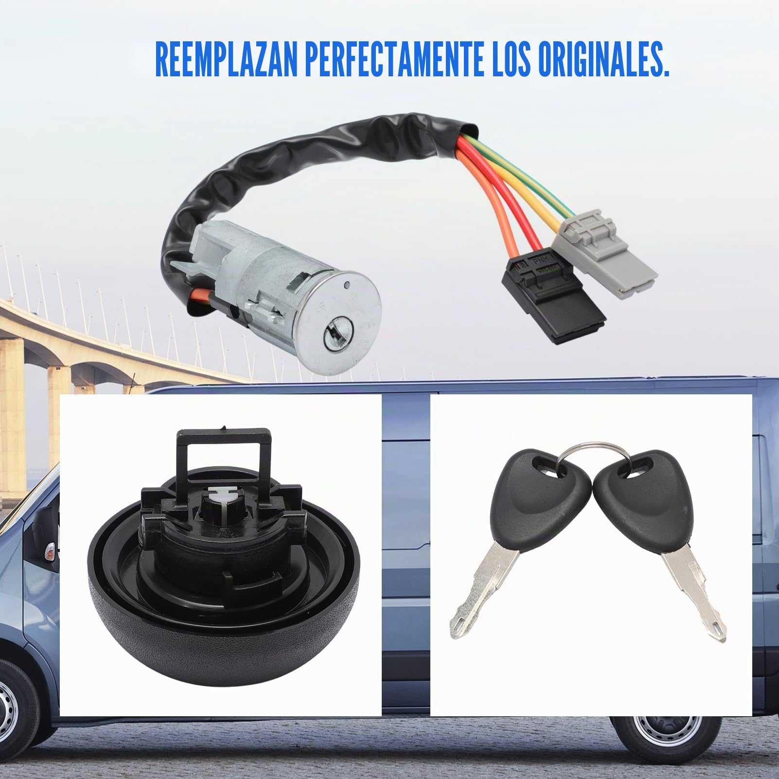 Kit de interruptor de cilindro de inicio, cerradura de dirección, tapa de depósito, puerta lateral trasera delantera compatible con MASTER 2 MOVANO 7701471591 7701471592