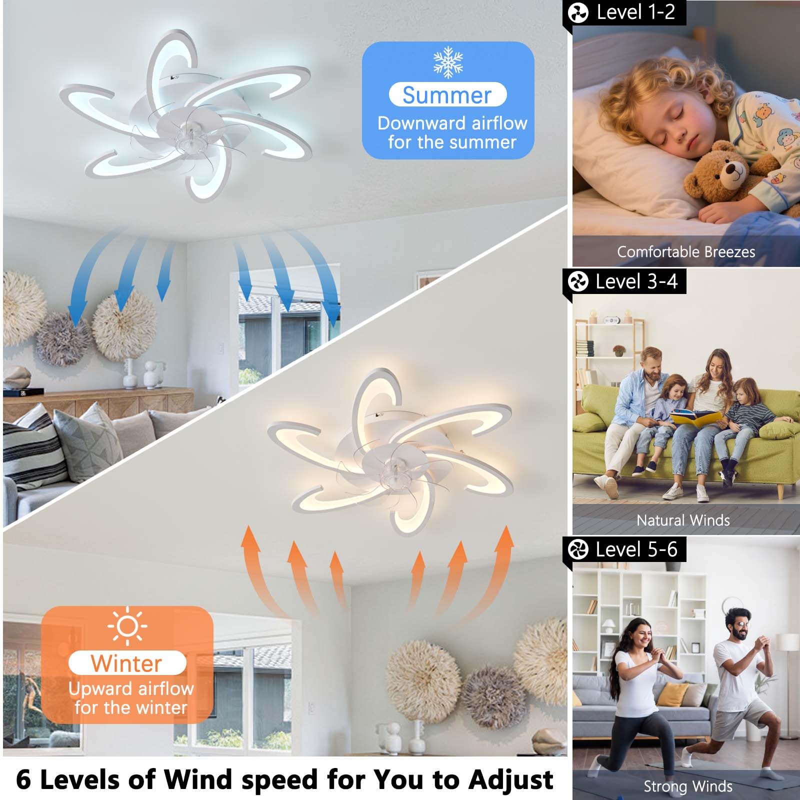 Led Ventilatore Da Soffitto Con Luce Silenzioso Camera Da Letto | 82cm Plafoniera con Ventilatore Bambini Dimmerabile 6 Velocita Lampadario Ventilatore Telecomando Timer Soggiorno Bianco