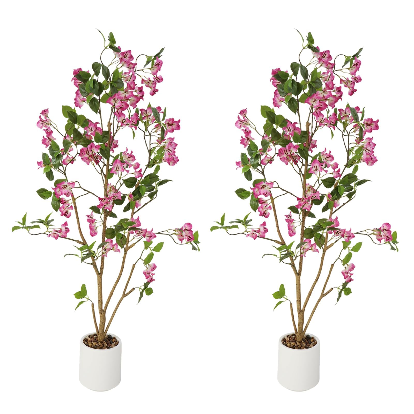 Koioplie Set of 2 Artificial Bougainvillea Trees,Potted Faux Plants,Purple