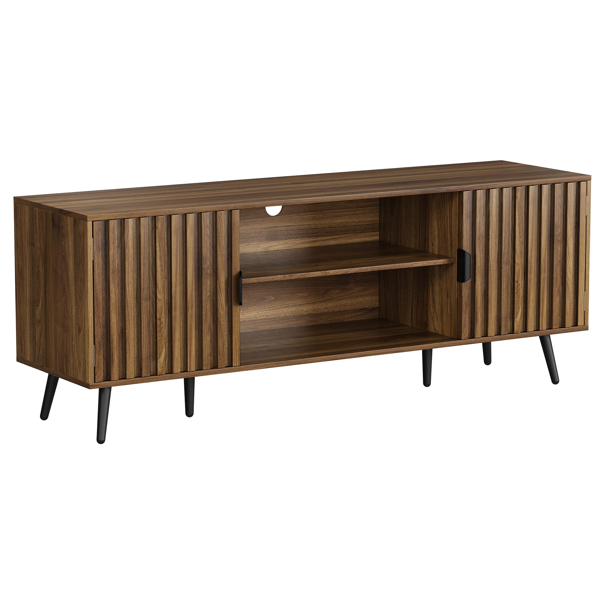 Smart FENDEE Meuble TV 135 cm pour écrans jusqu'à 152 cm (60 Pouces), Meuble Bas avec rangements et étagères réglables, Console médiatique Style Fermier/Campagne, Couleur Noyer pour Salon